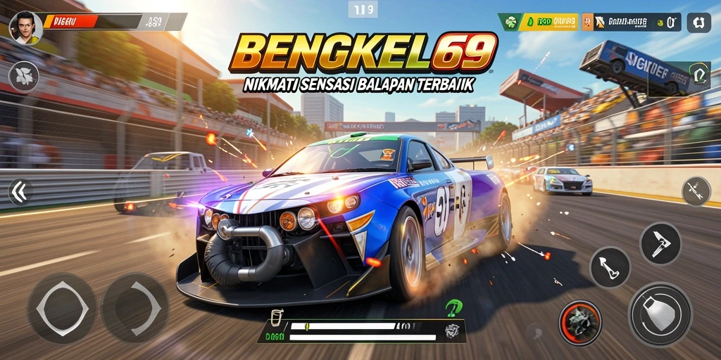 Tampilan gameplay BENGKEL69 yang mendebarkan saat balapan.