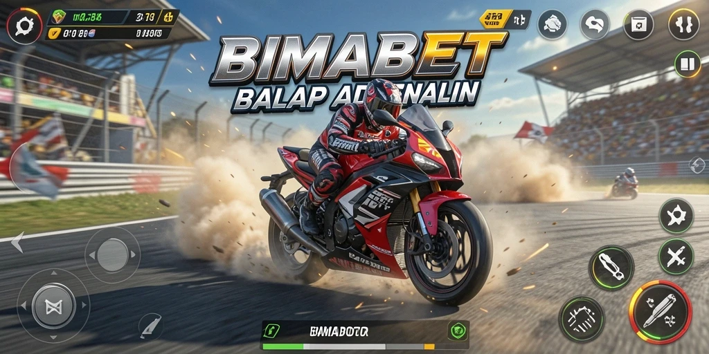 Tampilan gameplay seru di <strong>BIMABET</strong> saat balapan motor.