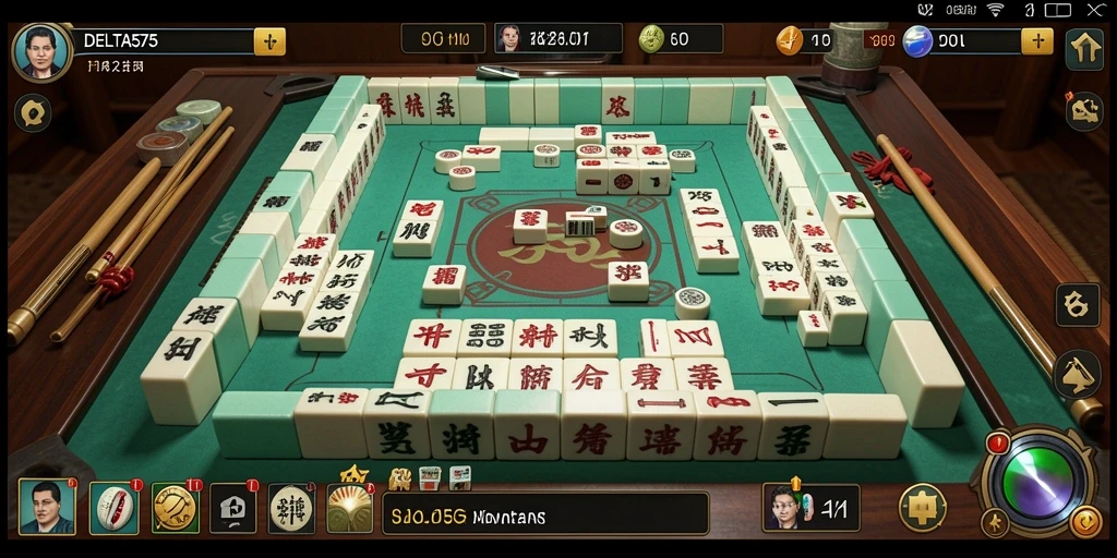 Tangkapan layar utama DELTA575 menampilkan momen seru dalam permainan Mahjong.