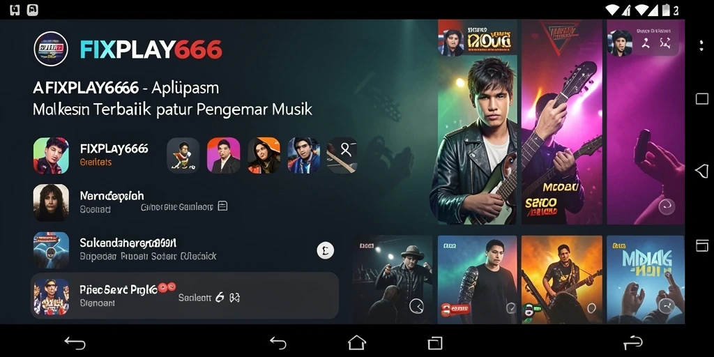 Tangkapan layar dari FIXPLAY666 menunjukkan antarmuka pengguna dengan berbagai pilihan musik.