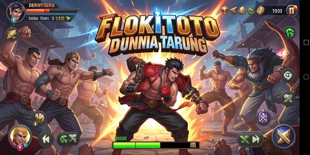 Screenshot menunjukkan pertarungan mendebarkan di arena <strong>FLOKITOTO</strong>.