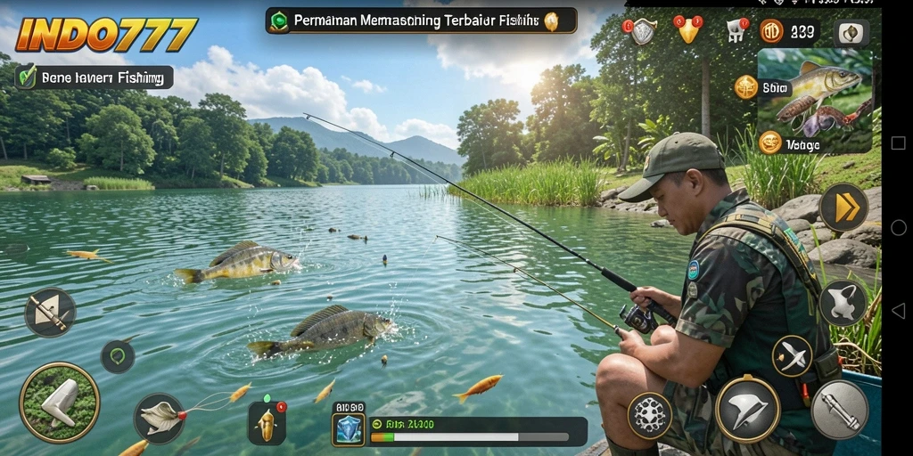 Screenshot gameplay <strong>INDO777</strong> menampilkan aksi memancing yang mendebarkan dan penuh warna.