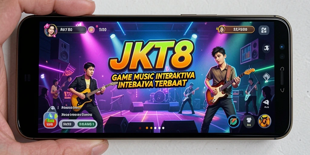 Tampilan menarik dari gameplay JKT8 dengan lagu-lagu interaktif.