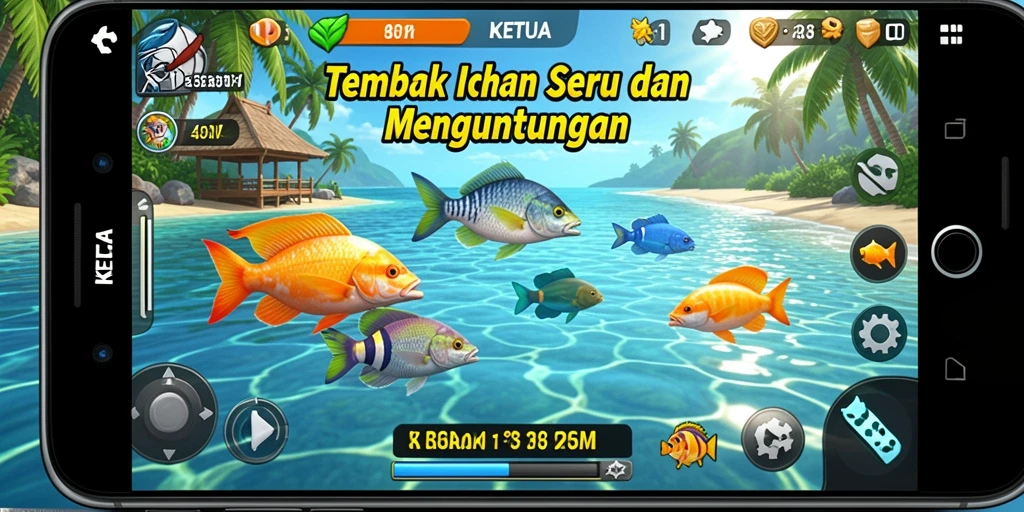 Tampilan gameplay KETUA yang seru saat berburu ikan.