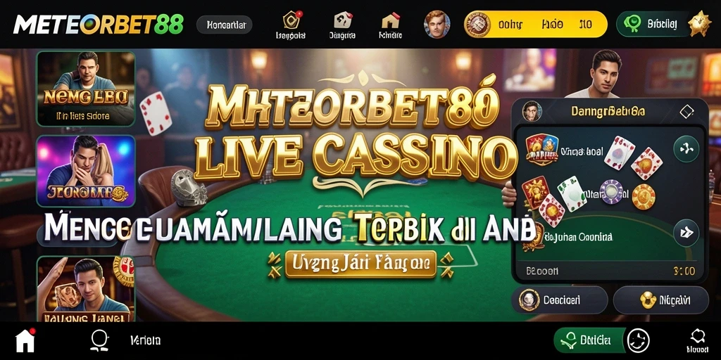 Screenshot gameplay METEORBET88 menampilkan dealer langsung dan suasana kasino yang mendebarkan.